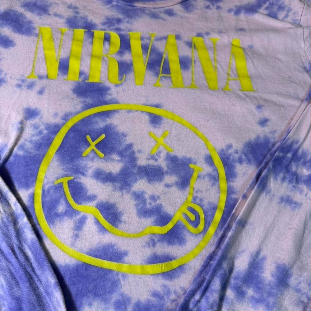 Old Navy Nirvana Tie Dye Long Sleeve Shirt Purple Yellow‎ Smiley Face XL - Picture 2 of 3